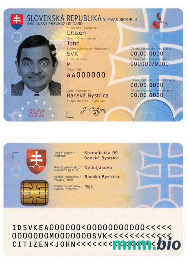 Szablon dowodu osobistego Słowacji w PSD, w pełni edytowalny